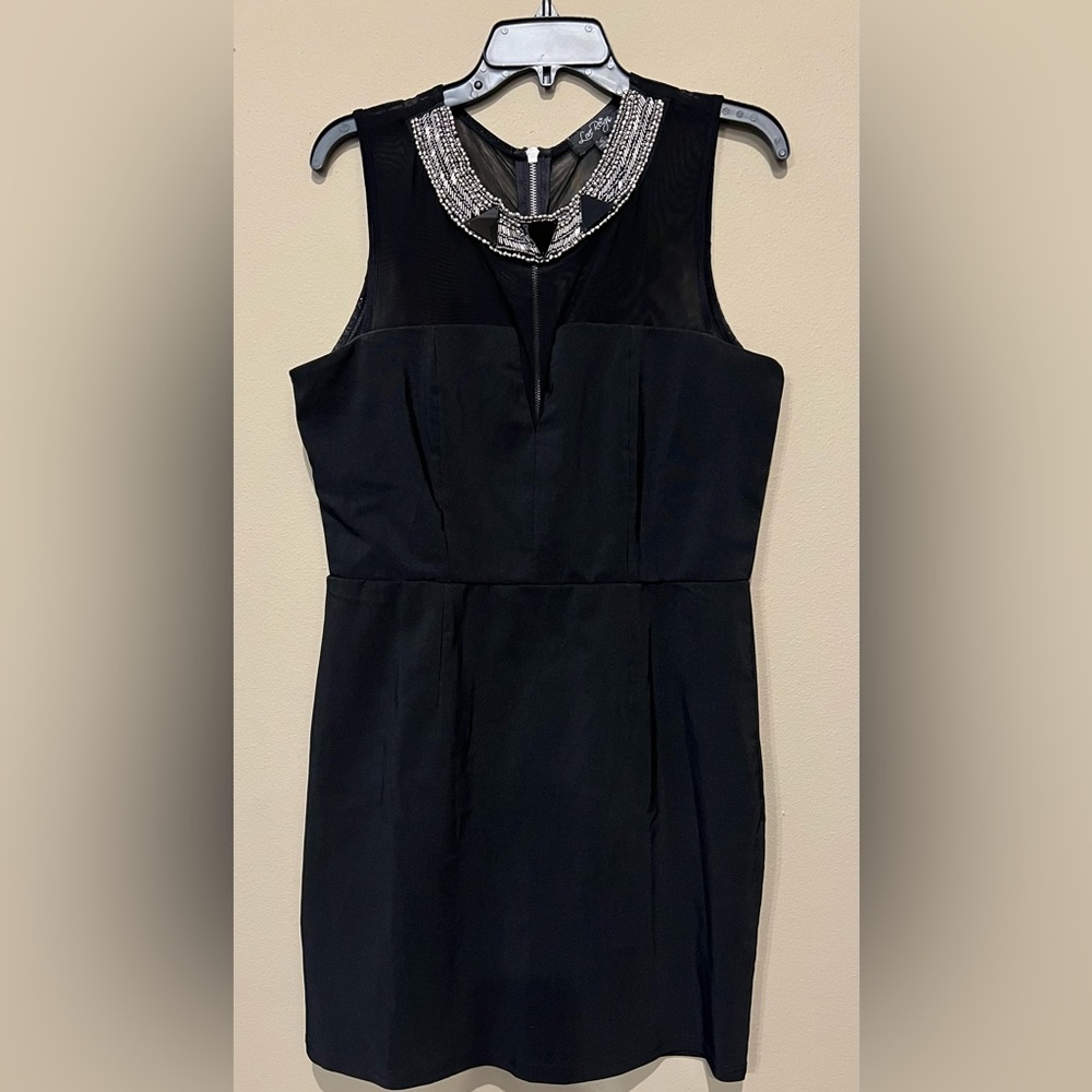 Women’s Black Bodycon Jeweled and Mesh Neckline Dress Size XL